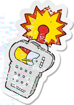 retro distressed sticker of a cartoon scientific device vector