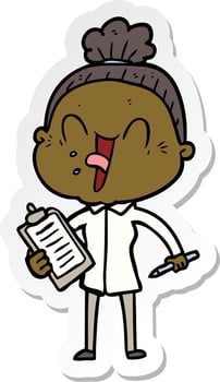sticker of a cartoon happy old woman vector