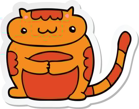 sticker of a cute cartoon cat vector