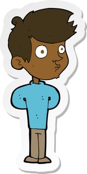 sticker of a cartoon boy staring vector