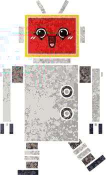 retro illustration style cartoon happy robot vector