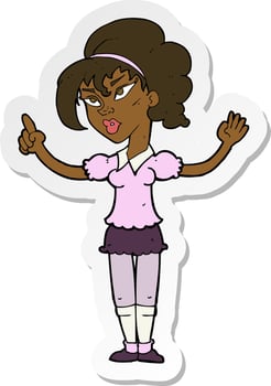 sticker of a cartoon woman with idea vector