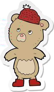 sticker of a cartoon bear in hat vector