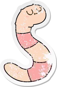 distressed sticker of a quirky hand drawn cartoon worm vector