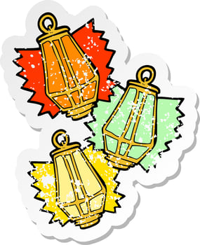 retro distressed sticker of a cartoon christmas lanterns vector