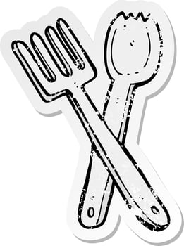 retro distressed sticker of a cartoon cutlery vector