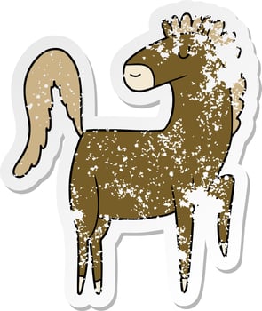 distressed sticker of a happy cartoon horse vector