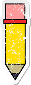 distressed sticker of a cute cartoon of a pencil vector