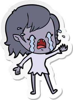 sticker of a cartoon crying vampire girl vector