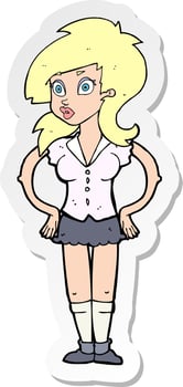 sticker of a cartoon pretty woman vector