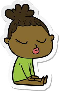 sticker of a cartoon calm woman vector