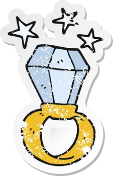 retro distressed sticker of a cartoon huge engagement ring vector
