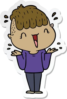 sticker of a cartoon happy boy surprised vector