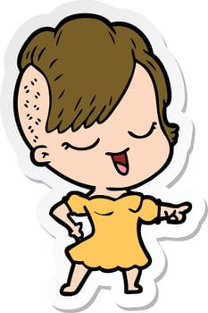 sticker of a happy cartoon girl vector