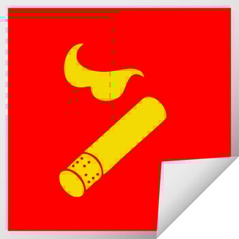 square peeling sticker cartoon smoking cigarette vector