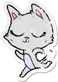 distressed sticker of a calm cartoon cat vector