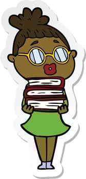 sticker of a cartoon librarian woman wearing spectacles vector