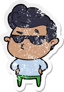 distressed sticker of a cartoon cool guy vector