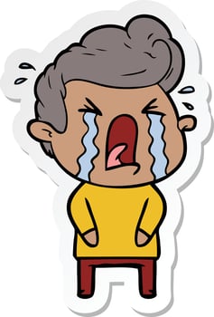sticker of a cartoon crying man vector