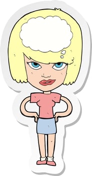 sticker of a cartoon woman thinking vector