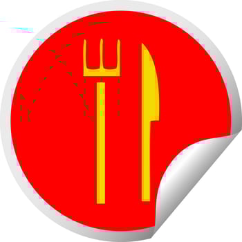 circular peeling sticker cartoon knife and fork vector