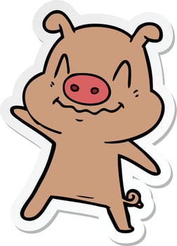 sticker of a nervous cartoon pig vector