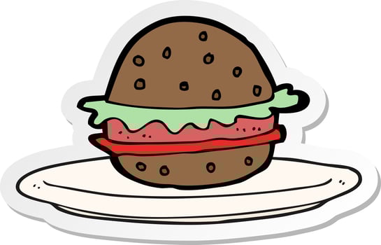 sticker of a cartoon burger on plate vector
