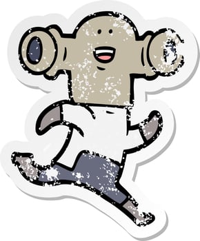 distressed sticker of a friendly cartoon alien running vector