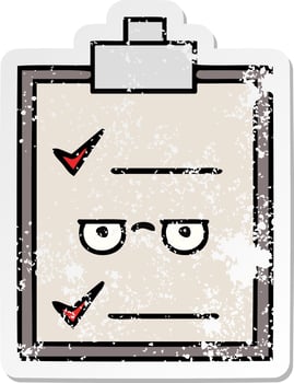 distressed sticker of a cute cartoon check list vector