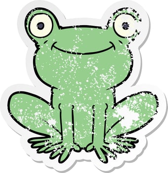 distressed sticker of a cartoon frog vector