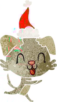 laughing retro cartoon of a dog wearing santa hat vector