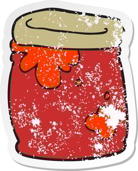 retro distressed sticker of a cartoon jar of jam vector