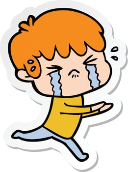 sticker of a cartoon boy crying vector