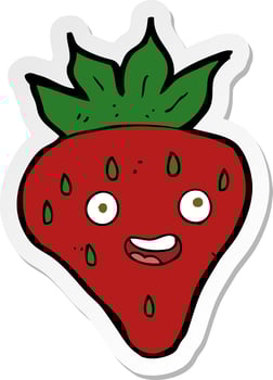 sticker of a cartoon happy strawberry vector