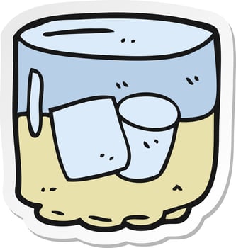 sticker of a cartoon whiskey and ice vector