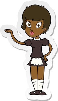 sticker of a cartoon waitress vector