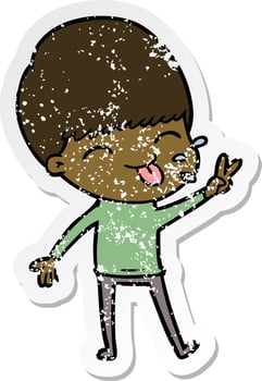 distressed sticker of a cartoon boy vector