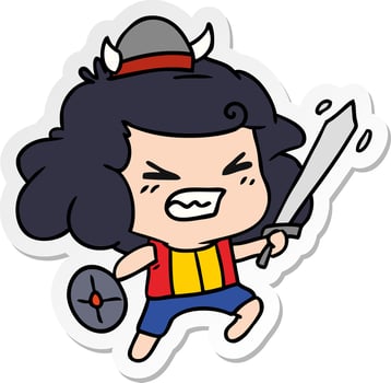 sticker cartoon of kawaii viking child vector