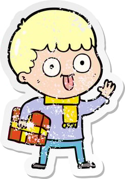 distressed sticker of a cartoon man staring vector