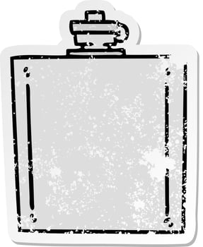 distressed sticker of a quirky hand drawn cartoon hip flask vector