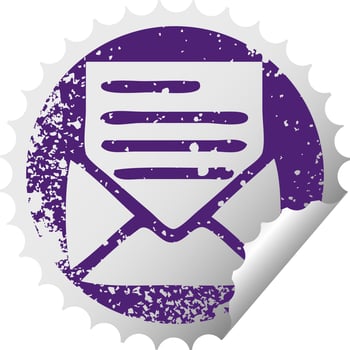 distressed circular peeling sticker symbol letter and envelope vector