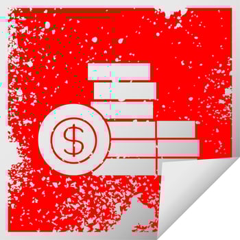 distressed square peeling sticker symbol pile of money vector