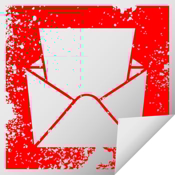 quirky distressed square peeling sticker symbol letter and envelope vector