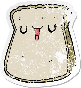 distressed sticker of a cartoon slice of bread vector
