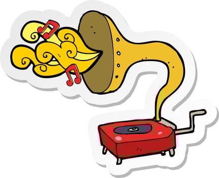 sticker of a cartoon gramophone vector