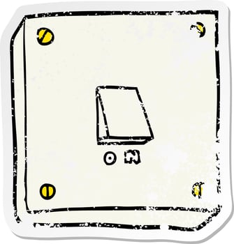 distressed sticker of a cartoon light switch vector