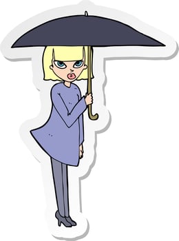 sticker of a cartoon woman with umbrella vector