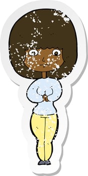 retro distressed sticker of a cartoon shy woman vector