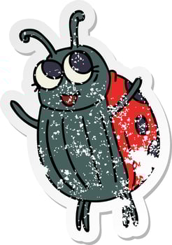 distressed sticker of a quirky hand drawn cartoon ladybird vector
