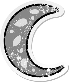 distressed sticker cartoon doodle of a crescent moon vector